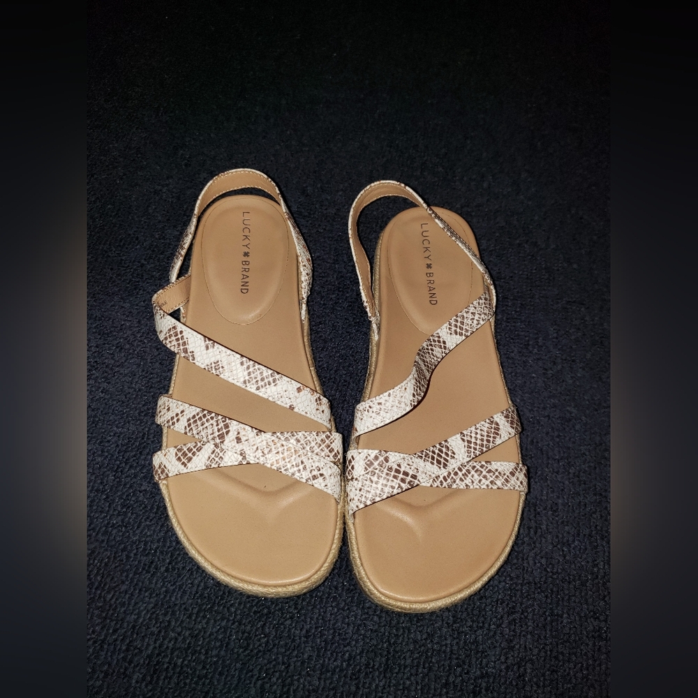 Lucky Brand White and Brown Snake Print Daedil Espadrille Sandals